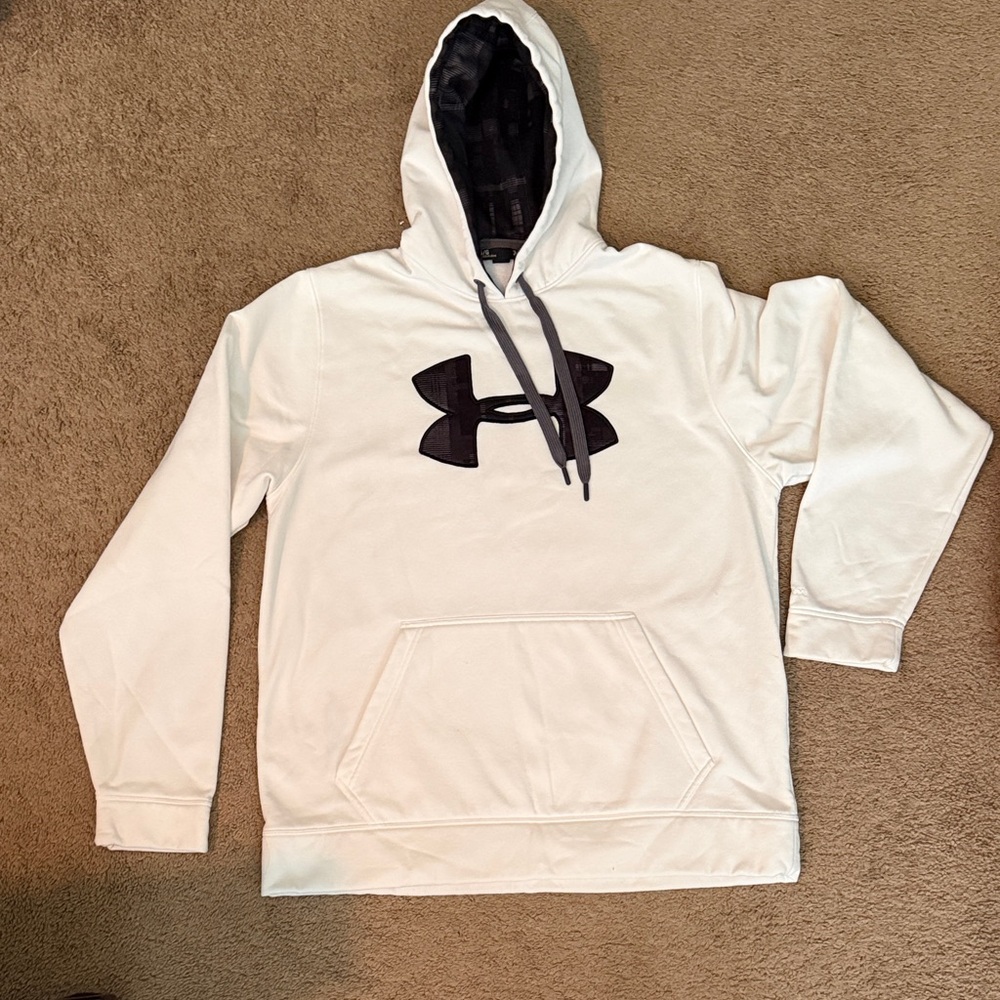 Under Armour Men's White Crewneck Hoodie with Black Logo